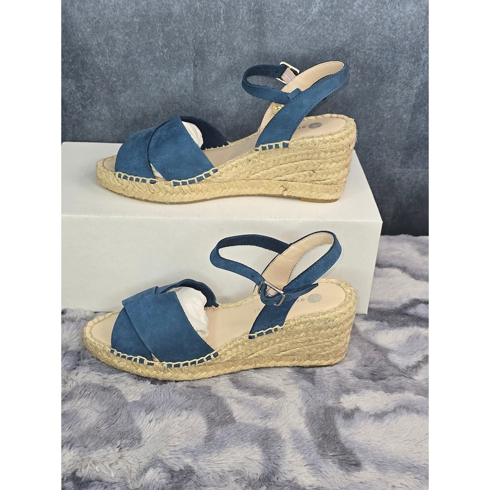 NWB Eric Michael Leigh Espadrille Wedge Blue Nubuck Sandals EU 36 US 6